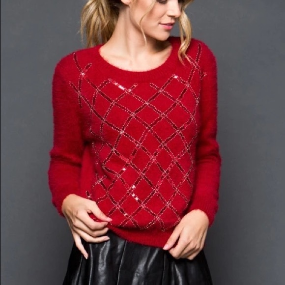 Knit Diamond-shaped Sequins Sweater - Picture 3 of 4